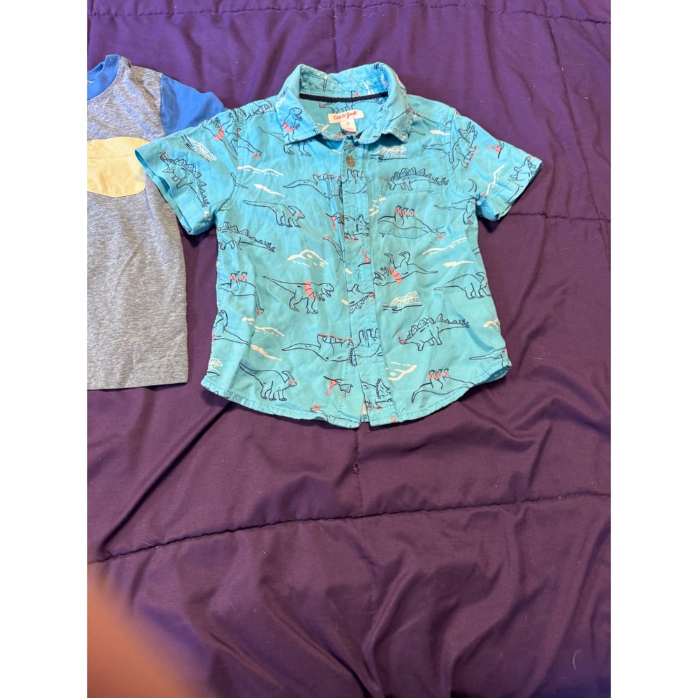 Cat & Jack Boys 3T Dinosaur Button Down and Colorblock Pocket Tee Bundle